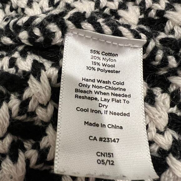 Talbots Open Front Chunky Cardigan Women's M Petite Black White Cotton Wool Blnd - Picture 4 of 9